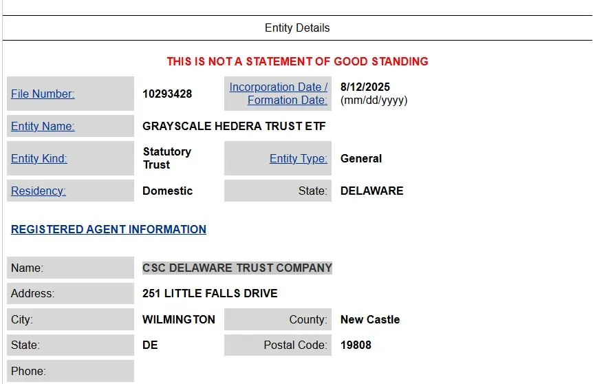 Hedera (HBAR) ETF 登録