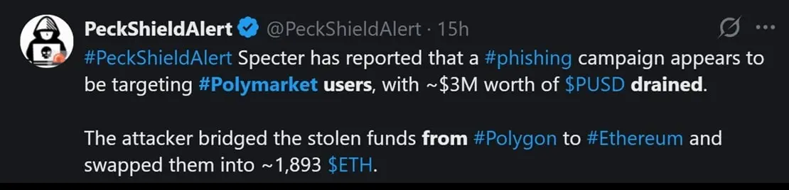 Tweet discussing Polymarket's recent hack.