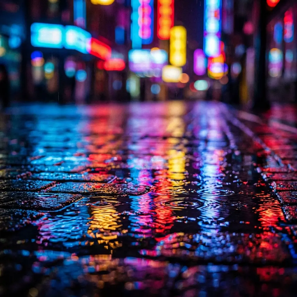 雨后霓虹路面