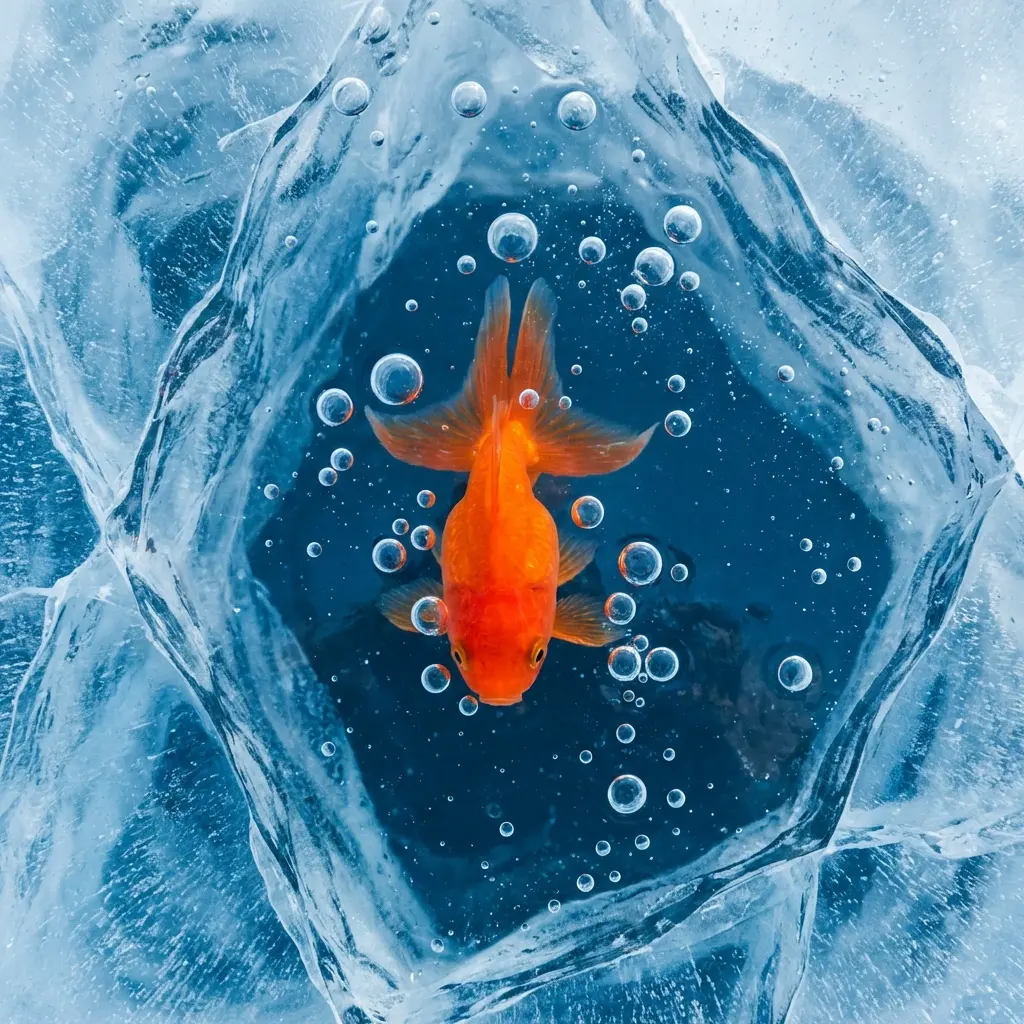 金鱼在冰面下