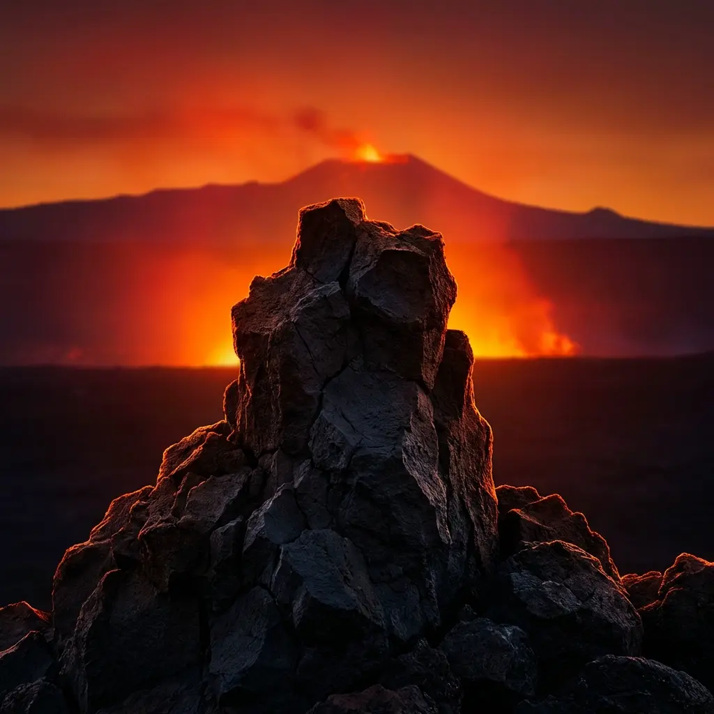 火山背后的孤石