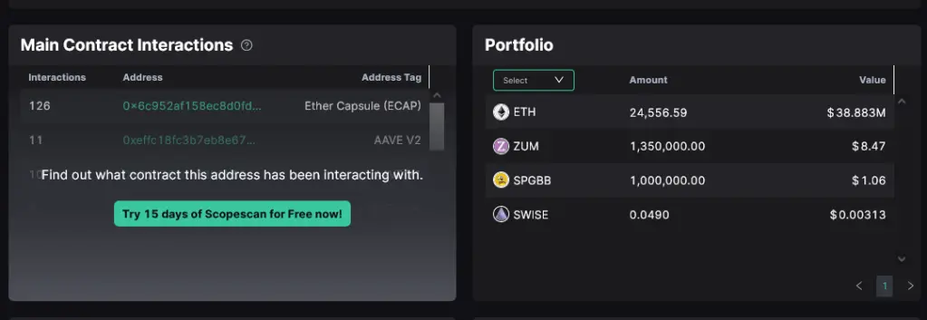 ETH whale holding| Source: Scopescan