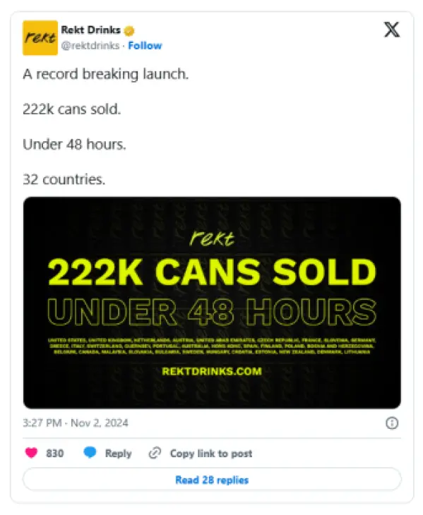 Rekkt Drinks anuncia hito en X