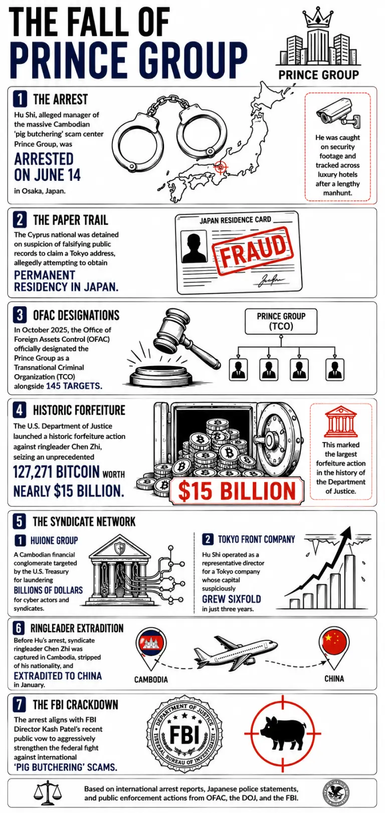 Infographic describing the fall of Prince Group