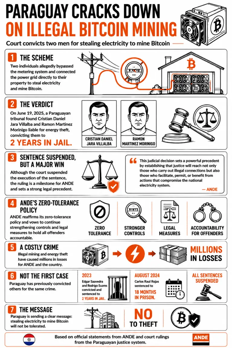 Infographic explaining Paraguay's latest illegal bitcoin mining convictions