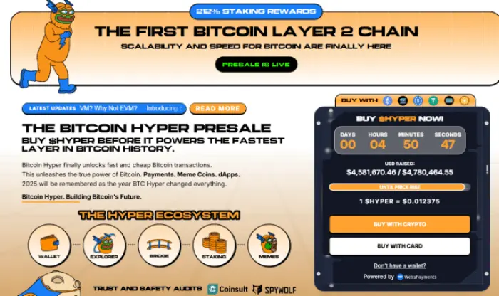 Страница предпродажи Bitcoin Hyper