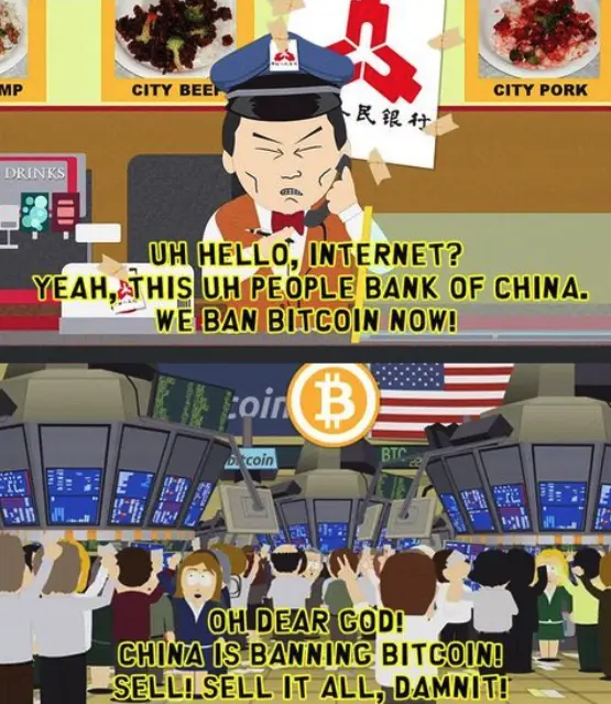 Meme bertema South Park yang dipotong menampilkan dugaan larangan crypto China