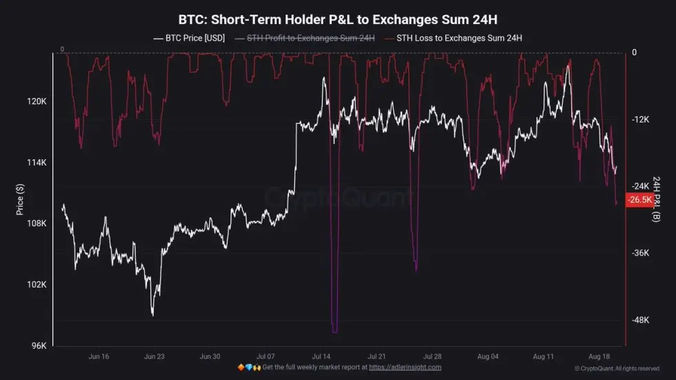 Bitcoin STH P&L to Exchange Sum 24H | Fonte: Maartunn