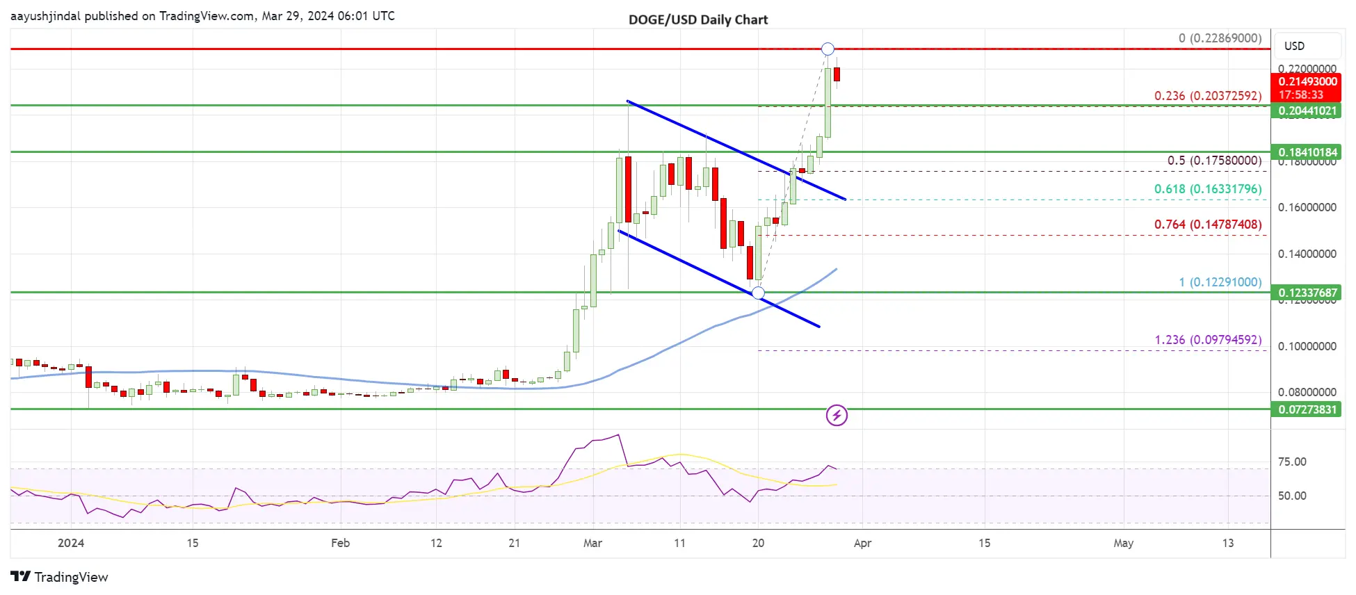 Dogecoin price daily chart | Source: DOGE/USD on TradingView.com