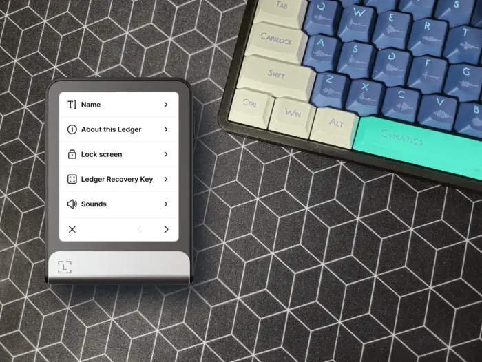 Ledger Flex показывает опцию ключа восстановления Ledger в настройках.