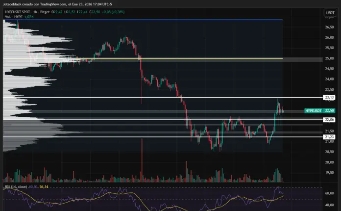 Gráfico del par HYPE/USDT en temporalidad 1H.