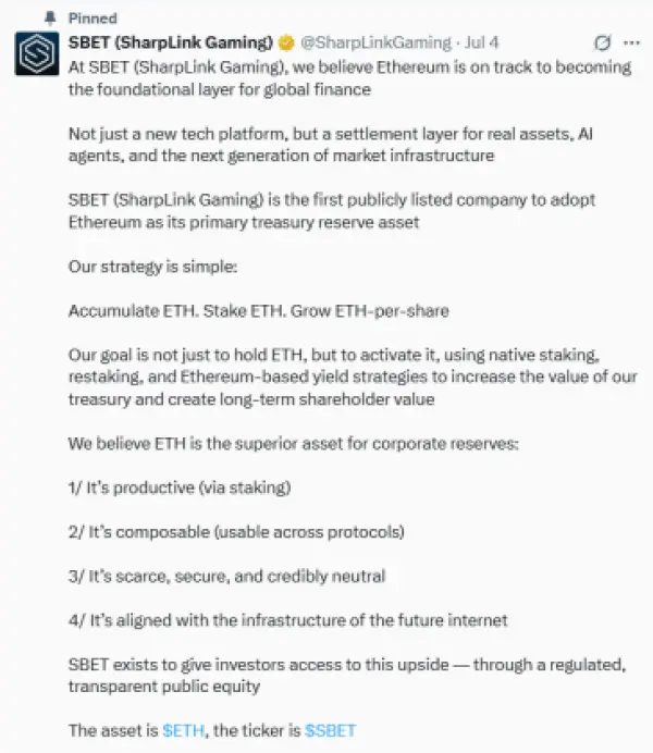 SharpLink Ethereum holdings