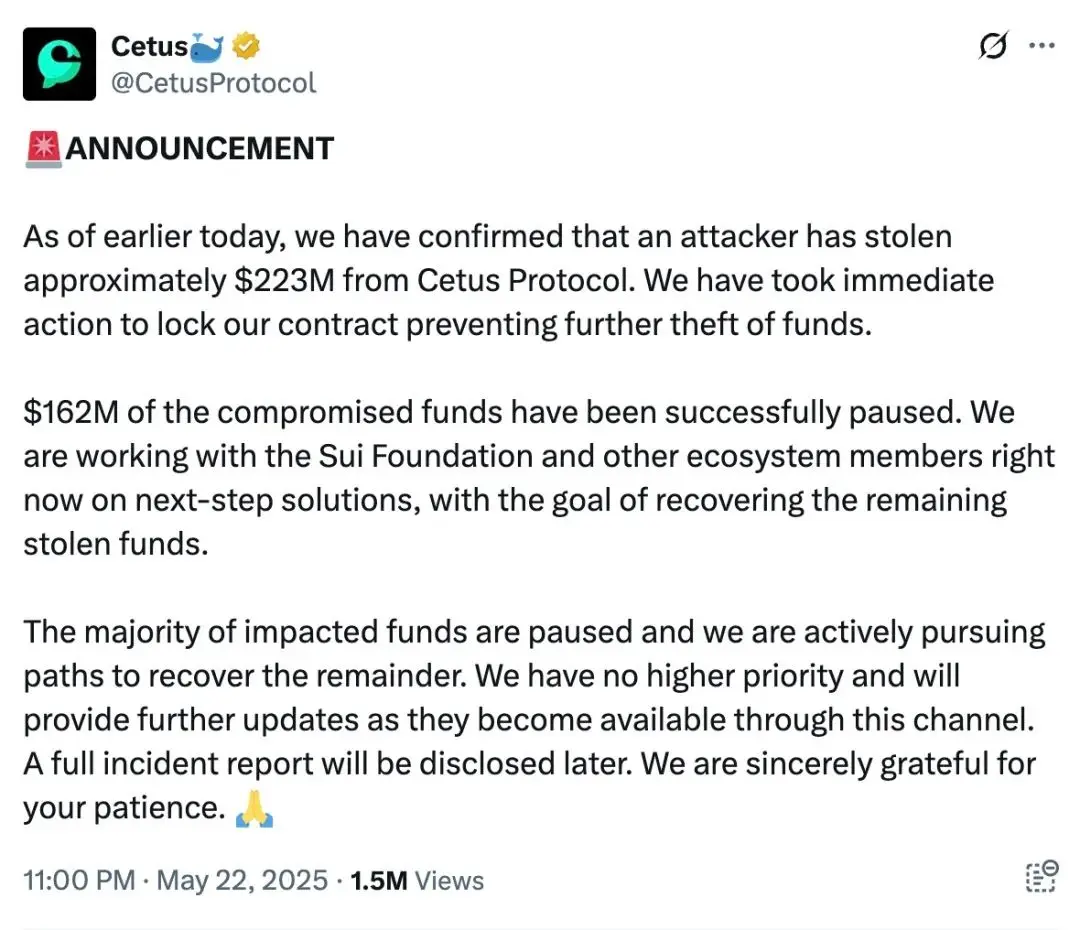 慢雾：Cetus被盗2.3亿美元，解析攻击手法及资金转移情况