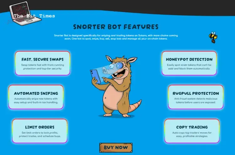 Fitur Snorter Bot mencakup sniping otomatis dan copy trading.