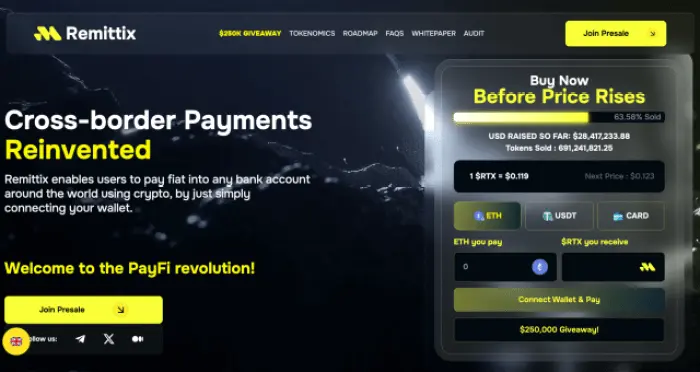 Trang bán trước Remittix.
